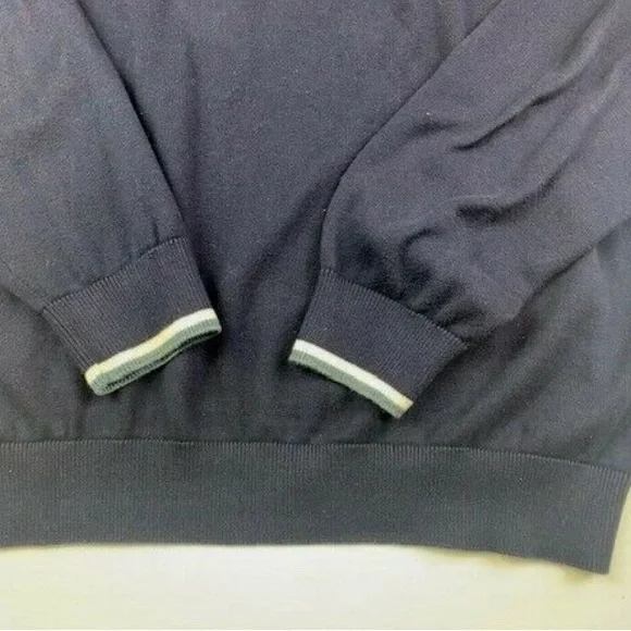 LACOSTE Mens V Neck Cotton Pullover Sweater Size 6 Navy - Picture 3 of 8